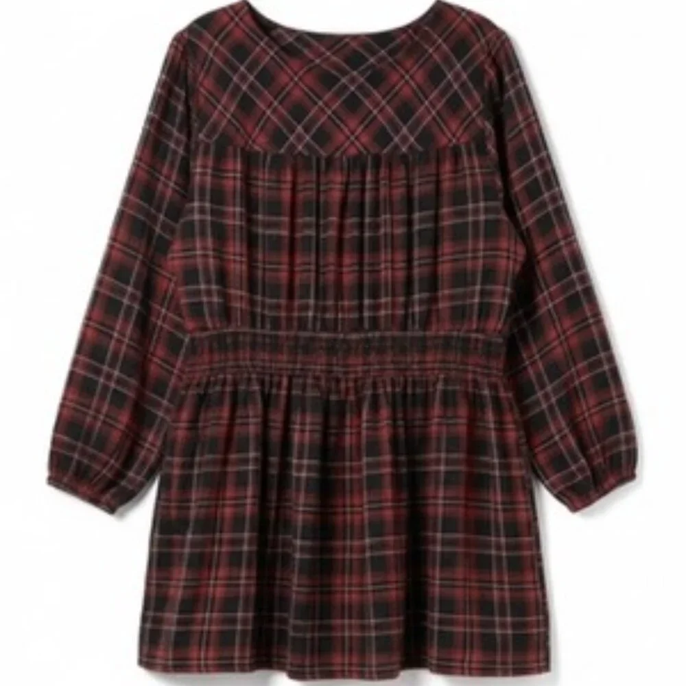 NWT Torrid Babydoll Crinkle Flannel Gauze Smocked Tie Waist Black/Red SZ 4 (26) - Picture 4 of 6